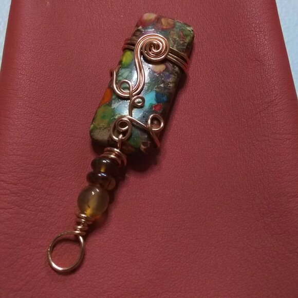 Gorgeous & Unique Fall Colors! Woodsy Sea Sediment Jasper + Agate Pendant - Picture 5 of 12
